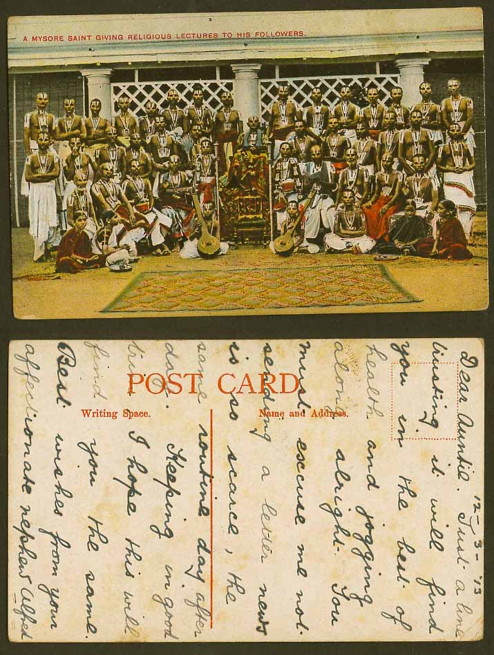 India Old Colour Postcard A Mysore Saint Giving Religious Lectures to Followers