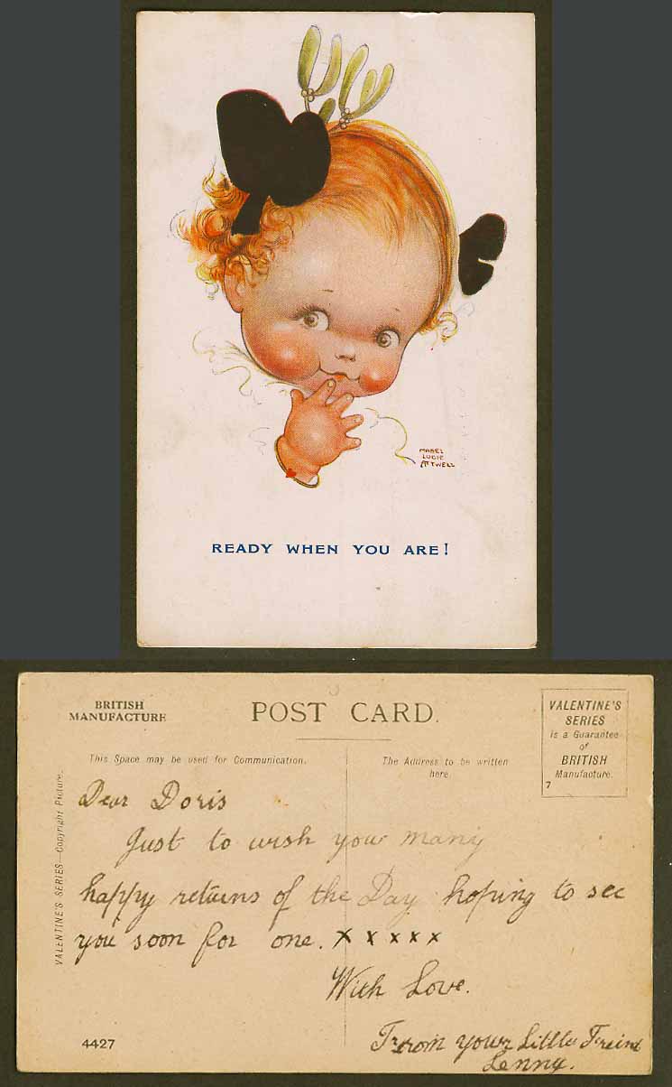 MABEL LUCIE ATTWELL c.1920 Old Postcard Ready When You Are! Little Girl No. 4427
