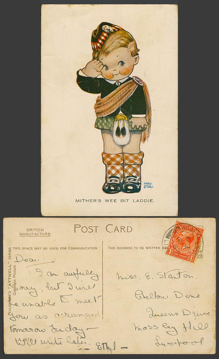 MABEL LUCIE ATTWELL 1925 Old Postcard Scottish Mither's Wee Bit Laddie No. A4812