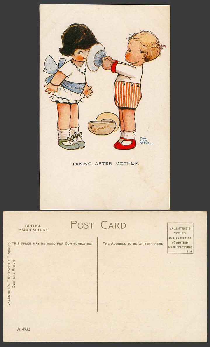 MABEL LUCIE ATTWELL Old Postcard Taking After Mother Apply Powder Puff No. A4932