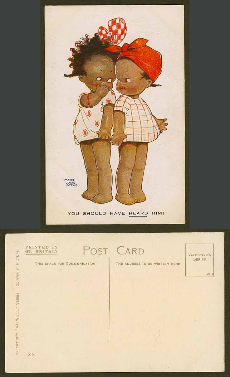 MABEL LUCIE ATTWELL c.1920 Old Postcard 2 Black Girls Should Have Heard Him! 615