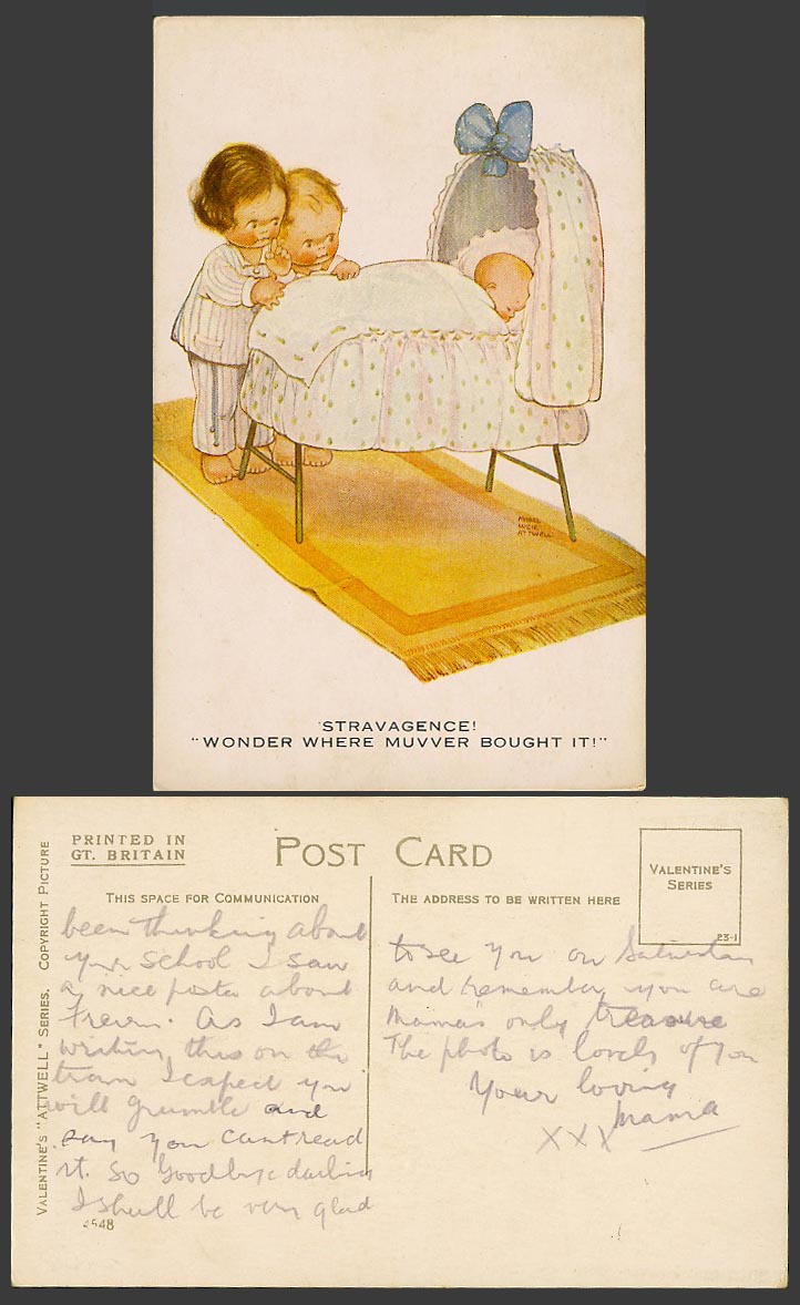 MABEL LUCIE ATTWELL Old Postcard Stravagance Wonder Where Mother bought it? 4548