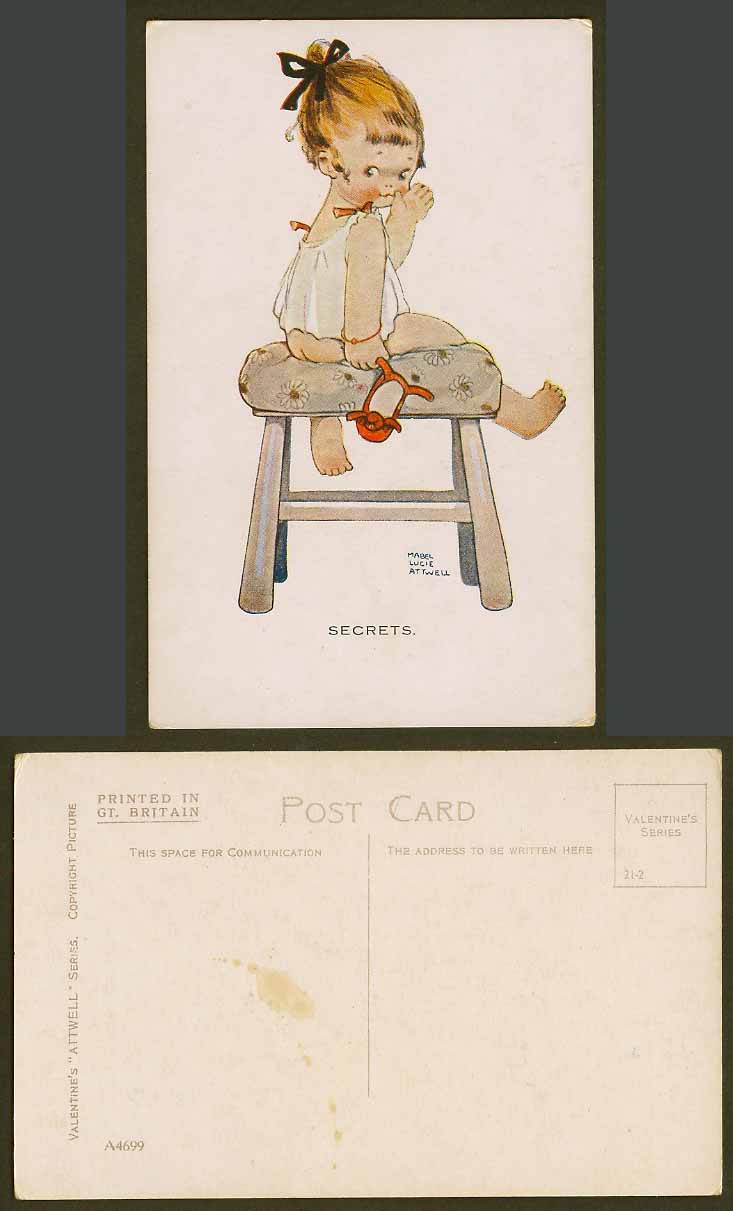 MABEL LUCIE ATTWELL c.1920 Old Postcard Secrets. Girl Bare Bottom on Stool A4699