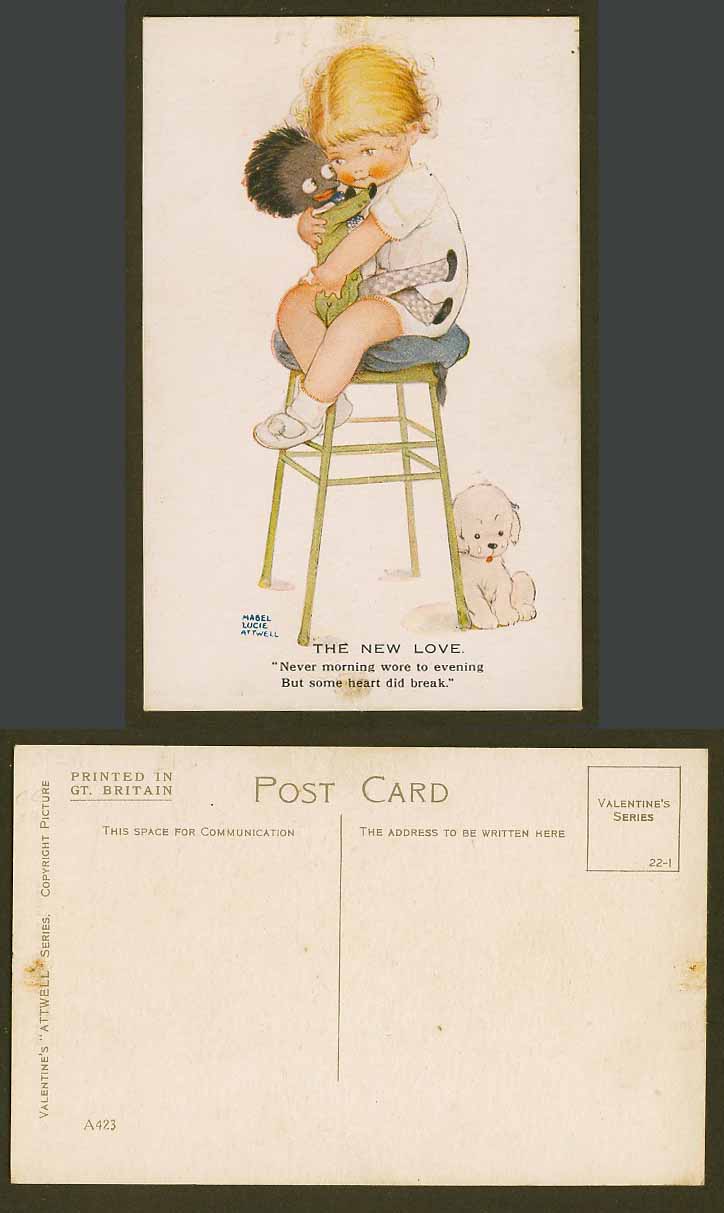 MABEL LUCIE ATTWELL Old Postcard Black Doll, The New Love, Heart Did Break. A423