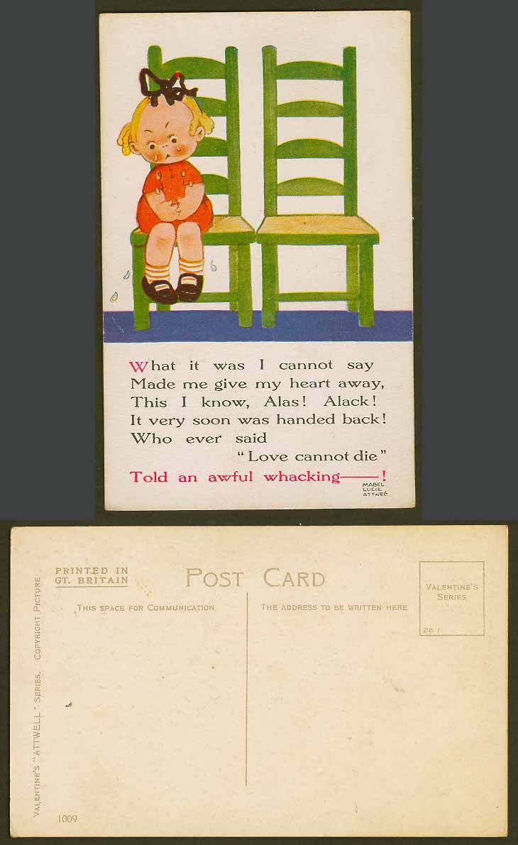 MABEL LUCIE ATTWELL Old Postcard Love Cannot Die - Told an Awful Whacking-! 1009