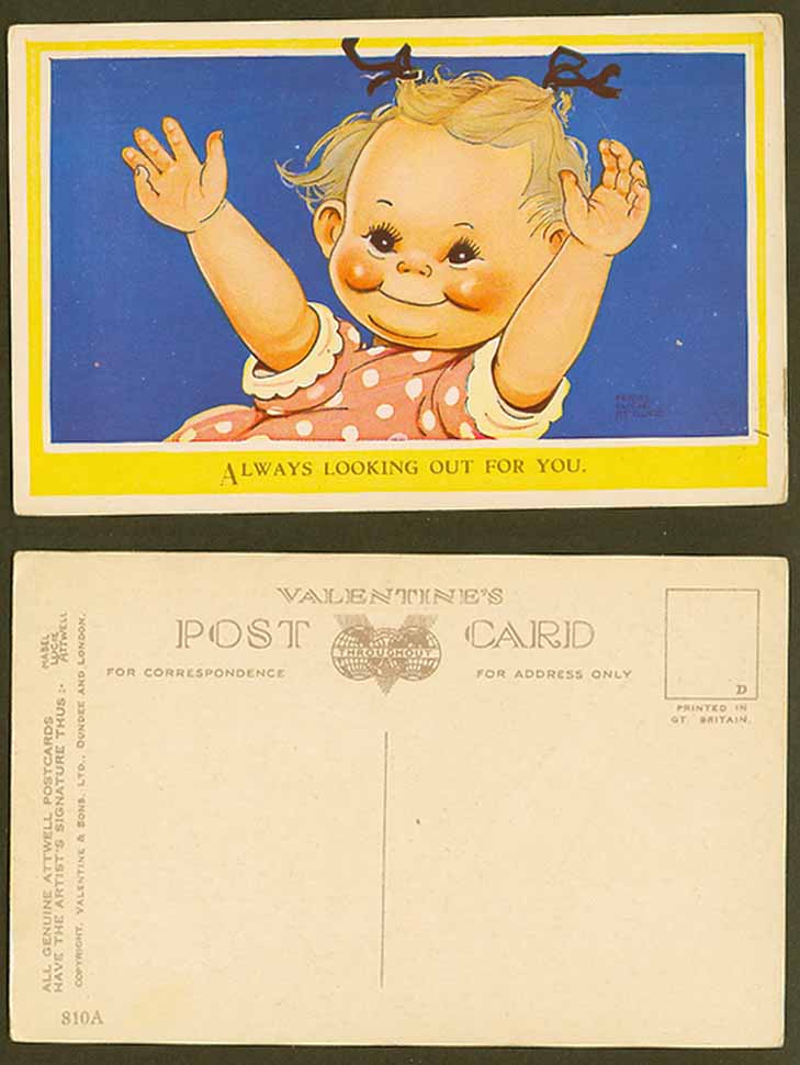 MABEL LUCIE ATTWELL Old Postcard Always Looking Out For You. Girl Open Arms 810A