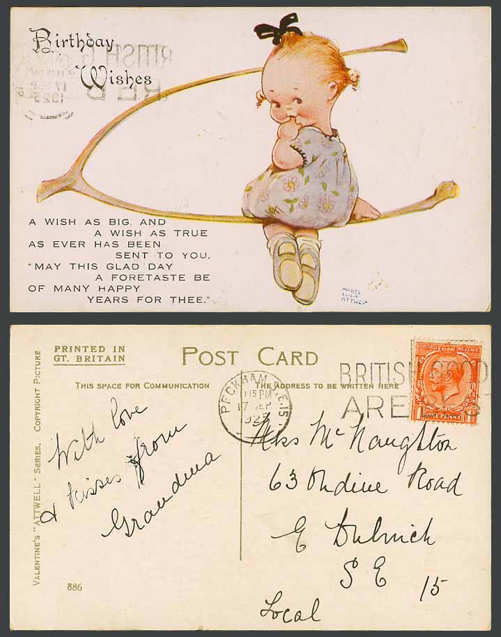 MABEL LUCIE ATTWELL 1925 Old Postcard Birthday Wishes - Dowsing Divining Rod 886