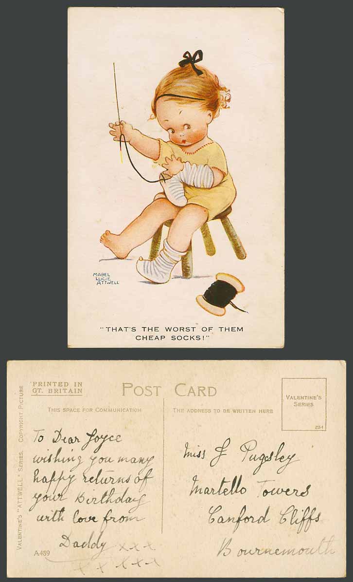 MABEL LUCIE ATTWELL Old Postcard That's Worst of Them Cheap Socks Stitching A489