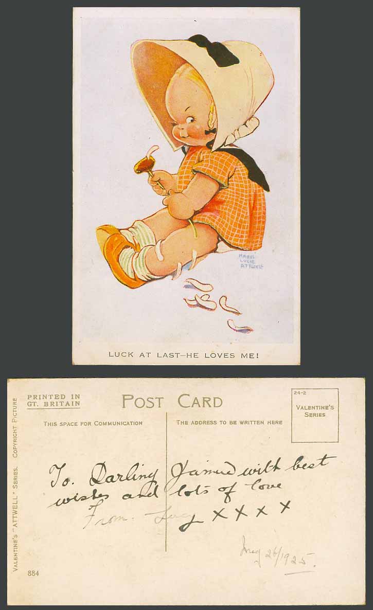 MABEL LUCIE ATTWELL Old Postcard Luck at Last He Loves Me! Counting Petals N.884
