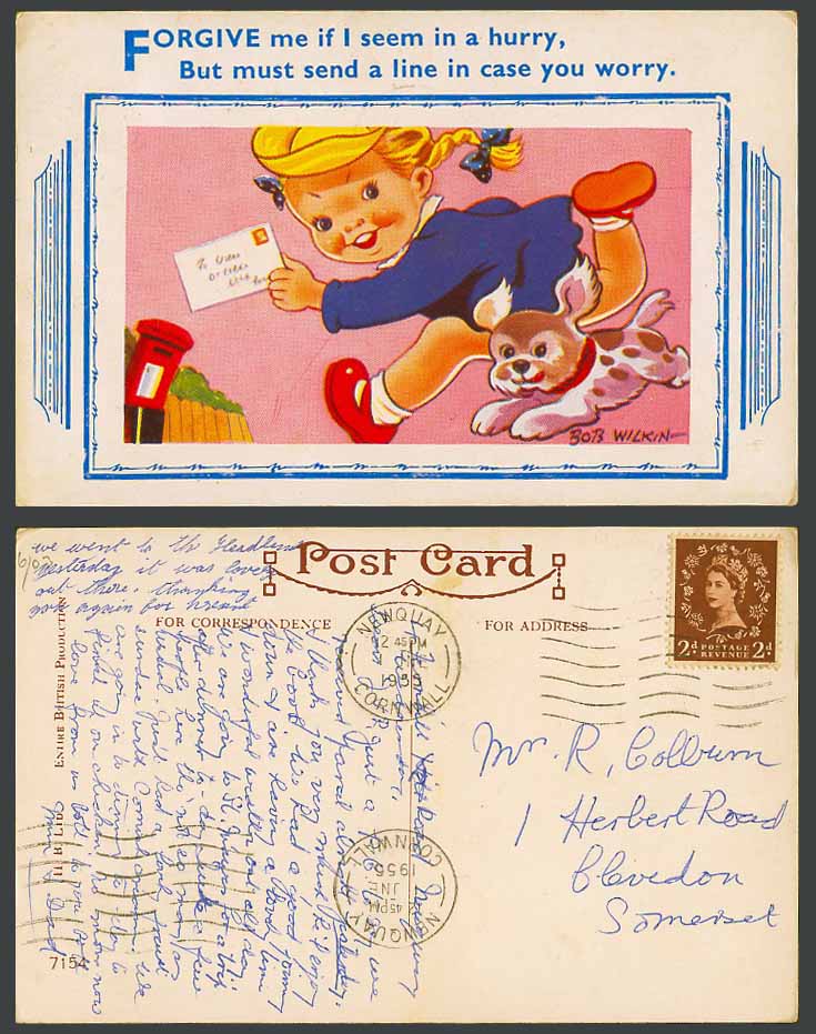 Bob Wilkin Old Postcard Dalmatian Dog Puppy - Must Send a line in case you Worry