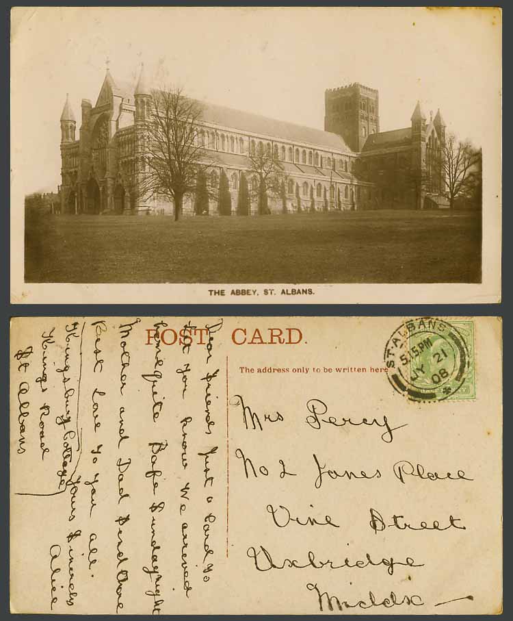 St. Albans The Abbey Church Cathedral Hertfordshire 1908 Old Real Photo Postcard