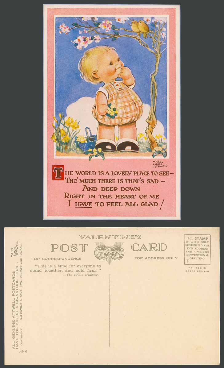 MABEL LUCIE ATTWELL Old Postcard The World is a Lovely Place I Feel All Glad 568