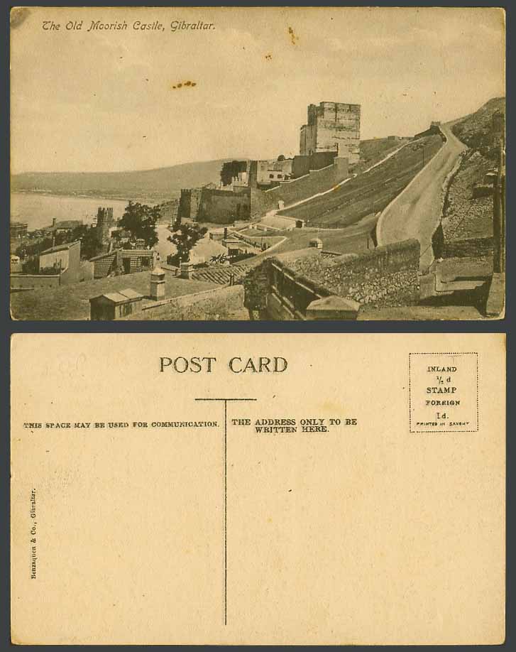 Gibraltar Vintage Postcard The Old Moorish Castle Ruins Rd Street Scene Panorama