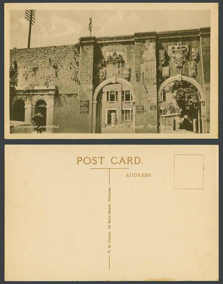 Gibraltar Old Postcard Southport South Port Gates, Coat of Arms Gate, V.B. Cumbo
