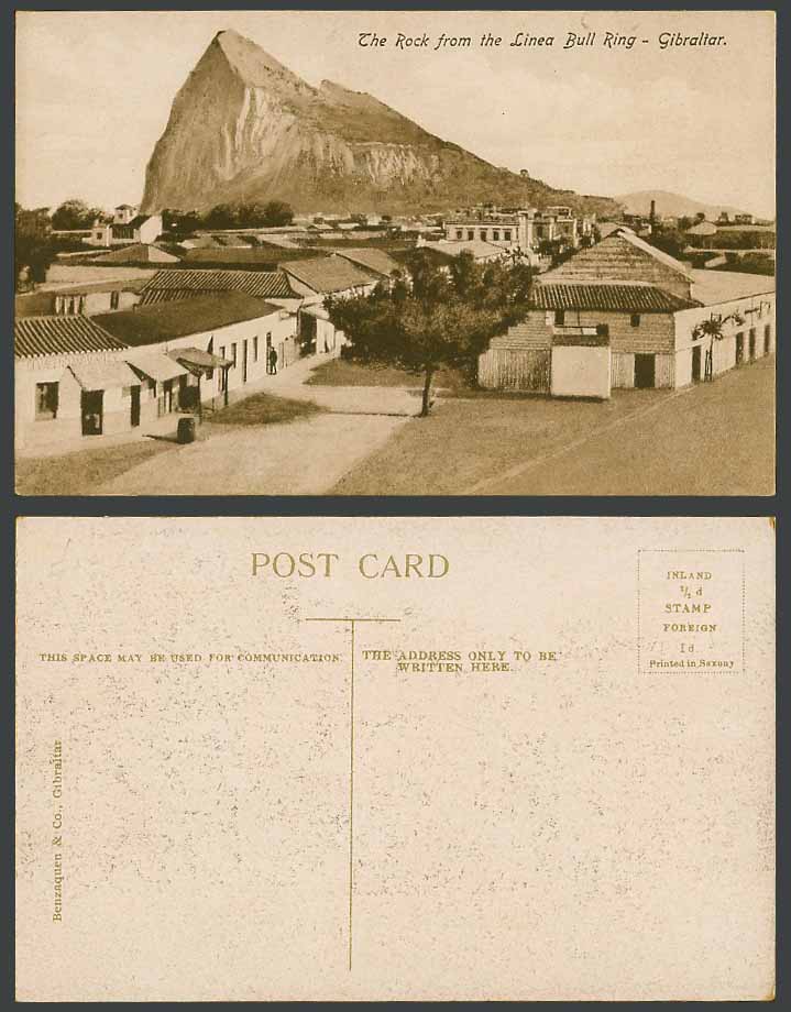 Gibraltar Old Postcard The Rock from The Linea Bull Ring Houses and Street Scene