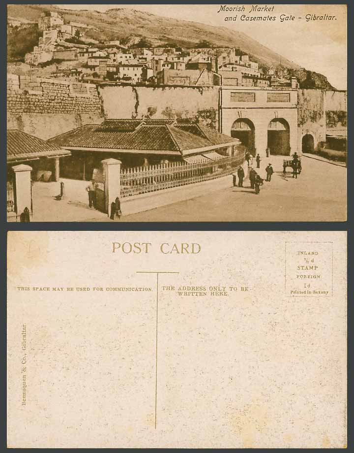 Gibraltar Old Postcard Moorish Market Casemates Gate Gates Street Scene and Cart
