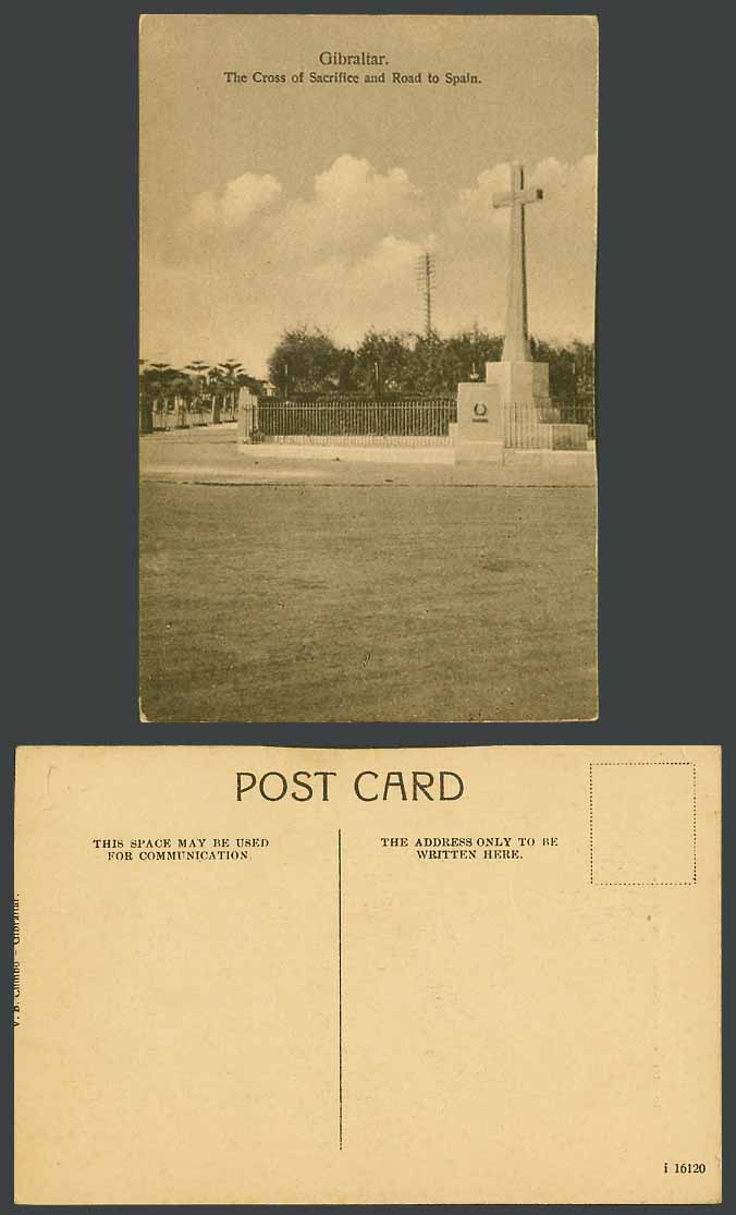 Gibraltar Old Postcard The Cross of Sacrifice Monument and Road to Spain, Street