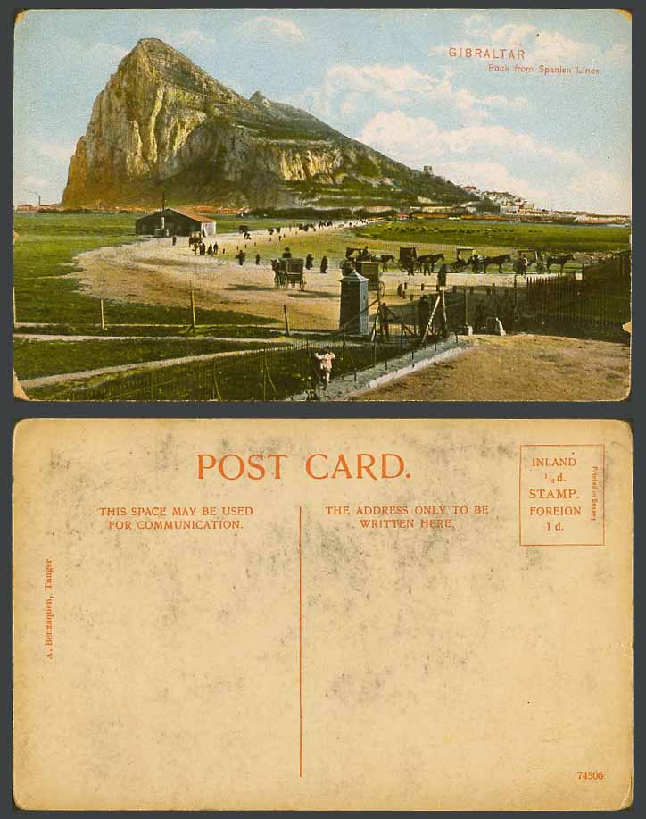 Gibraltar Old Colour Postcard Rock from Spanish Lines Street Road Horses & Carts