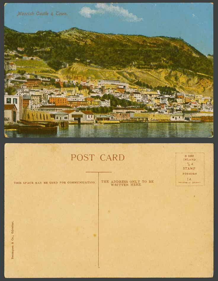 Gibraltar Old Colour Postcard Moorish Castle & Town ,Boats Harbour Rock Panorama