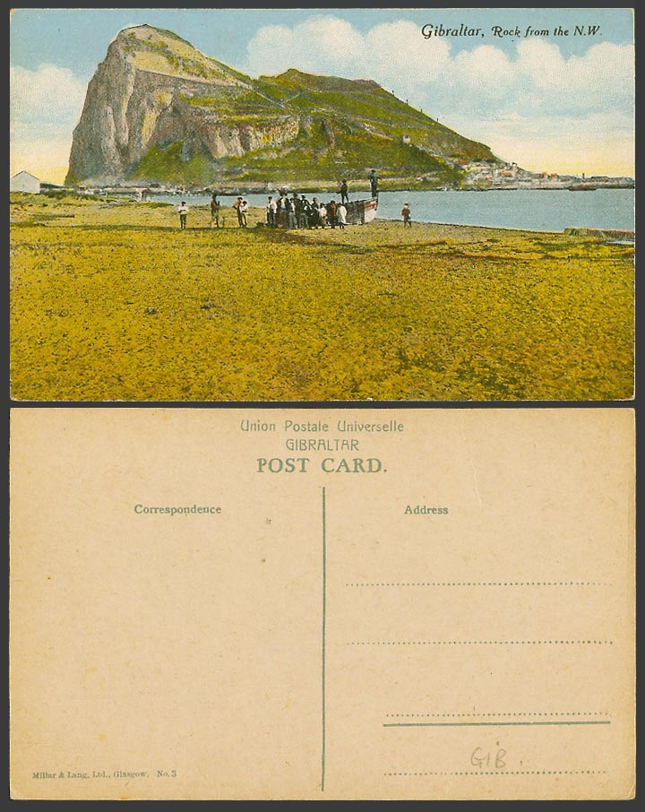 Gibraltar Old Colour Postcard The Rock from The N.W. North West Boat Fishermen 3