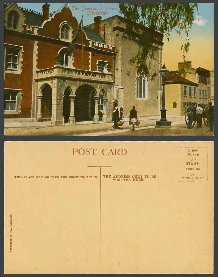 Gibraltar Old Colour Postcard The Governor's Palace Street Scene Guards Soldiers
