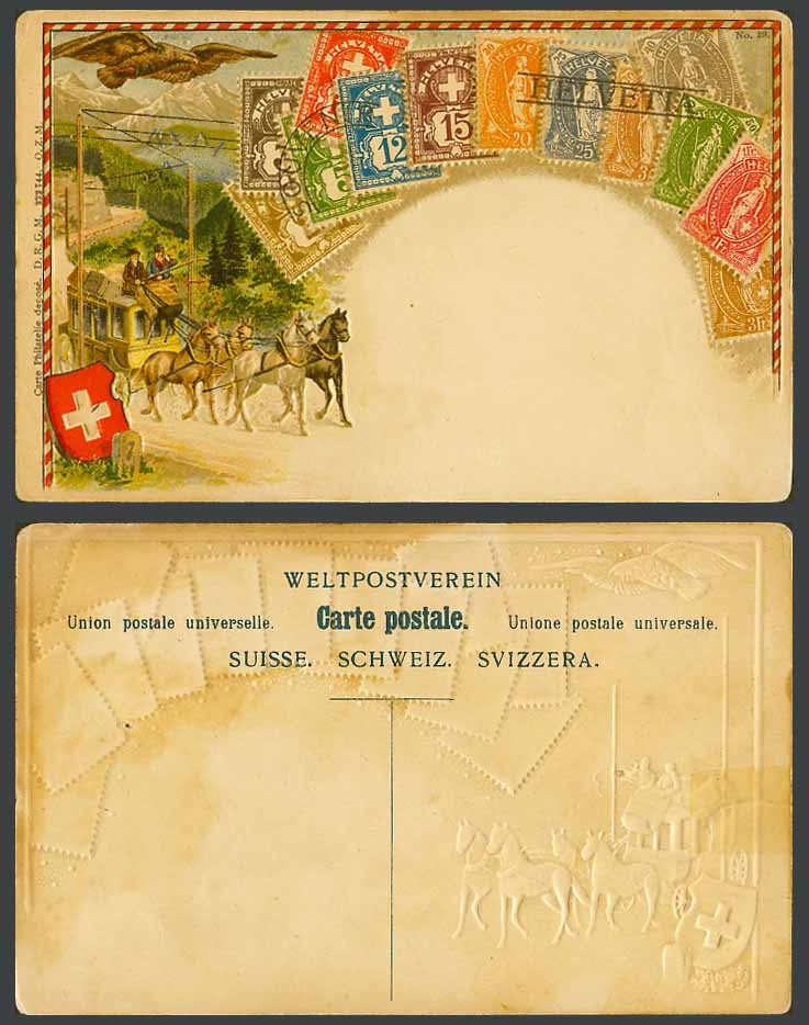 Switzerland Vintage Swiss Stamps Illustrated Stamp Card Horse Eagle Old Postcard