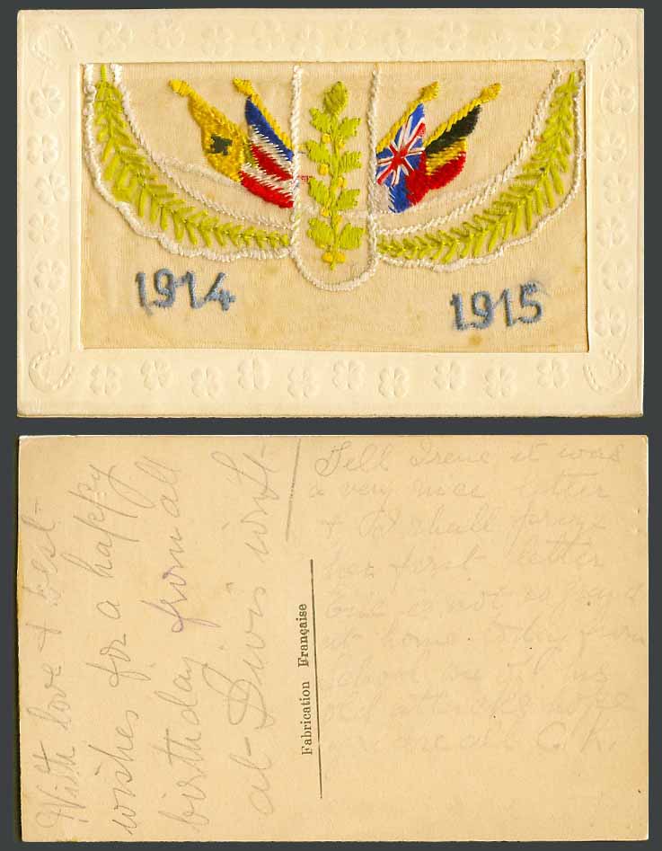 WW1 SILK Embroidered 1914 1915 Old Postcard British French etc Flag Empty Wallet