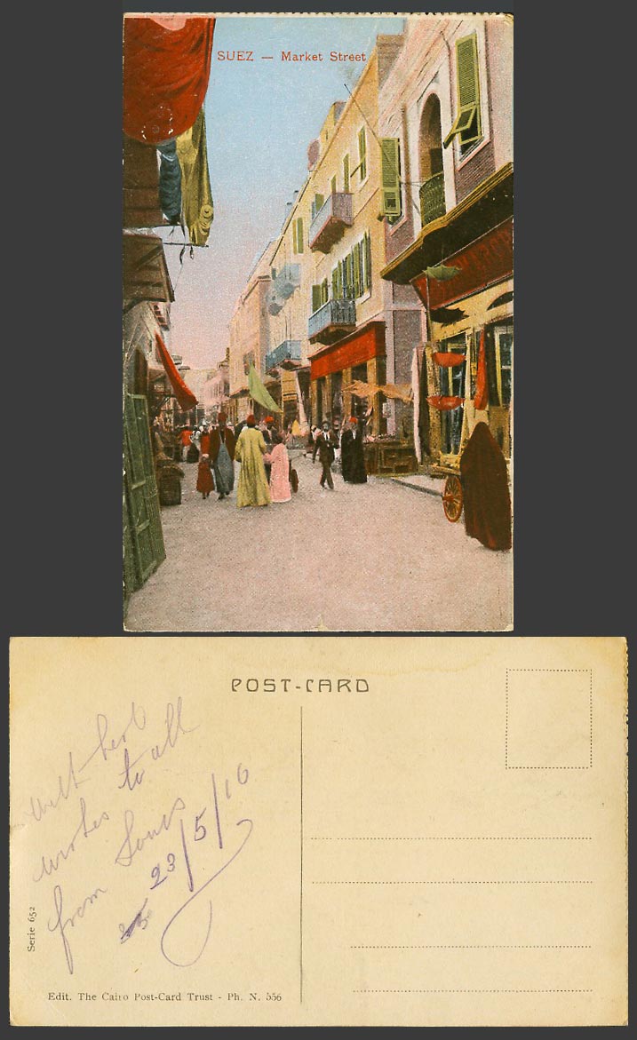 Egypt 1916 Old Colour Postcard SUEZ Native Market Street Scene Shop Store Ethnic