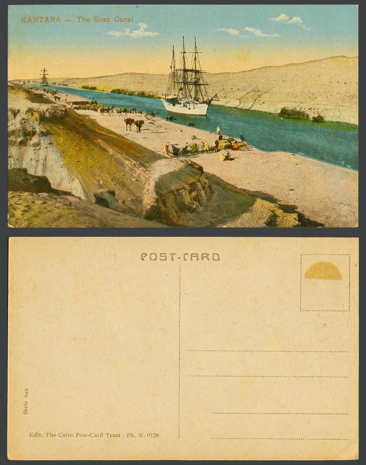 Egypt Old Colour Postcard KANTARA The Suez Canal Ships Boats Camels Donkeys Hill