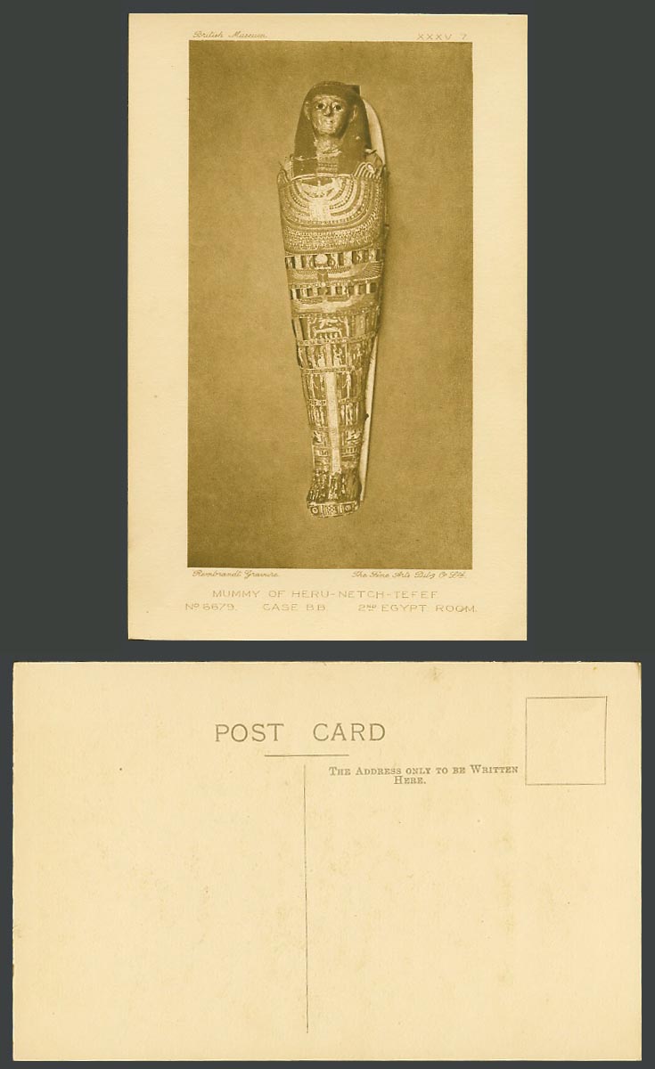 Egypt Room 2nd Old Postcard Mummy of Heru-Netch-Tefef, Case B.B., British Museum