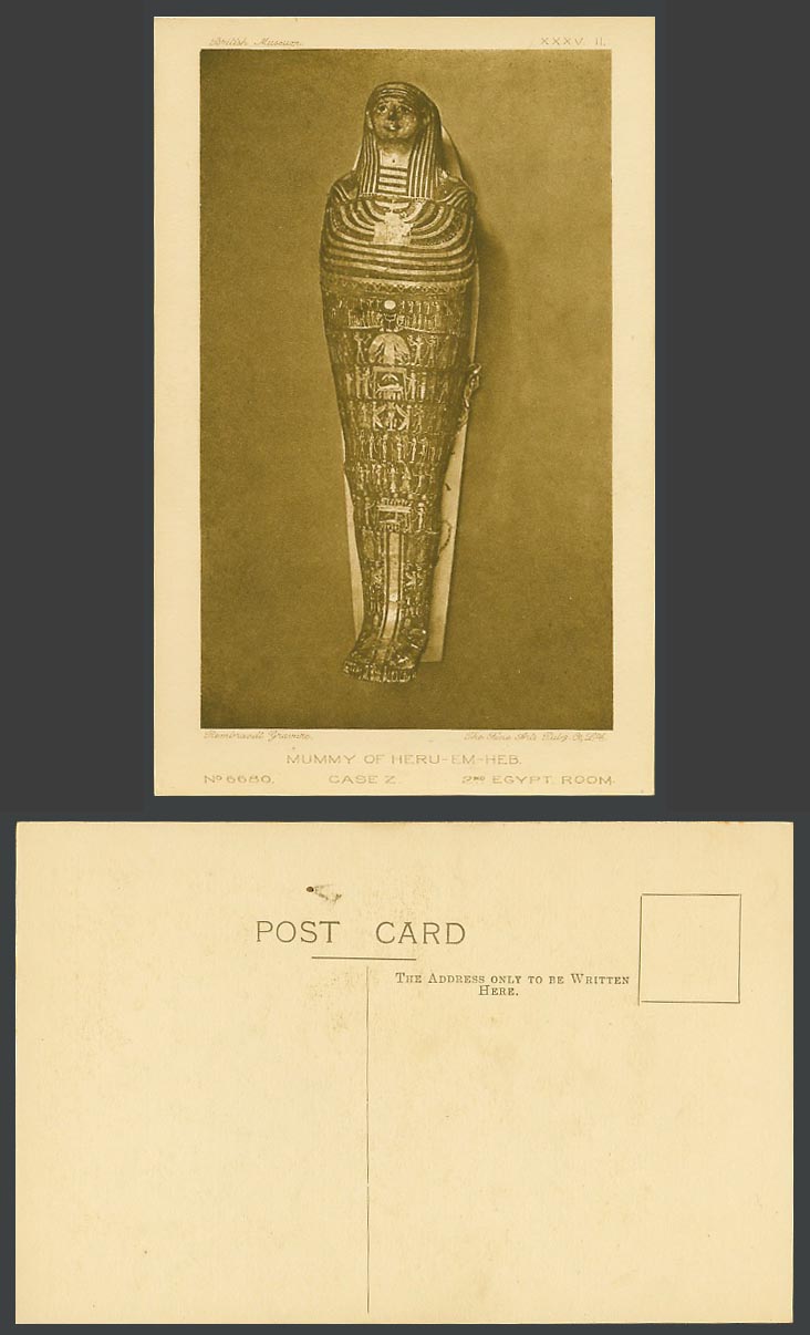 Egypt Room Old Postcard Mummy of Heru-Em-Heb Case Z, British Museum 6680 XXXV 11