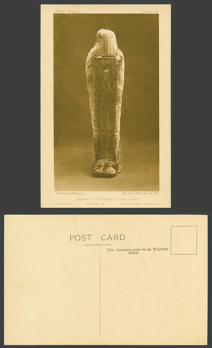 Egypt Old Postcard Mummy of Amen-Ari-Arit, Case Q, British Museum 1st Egypt Room