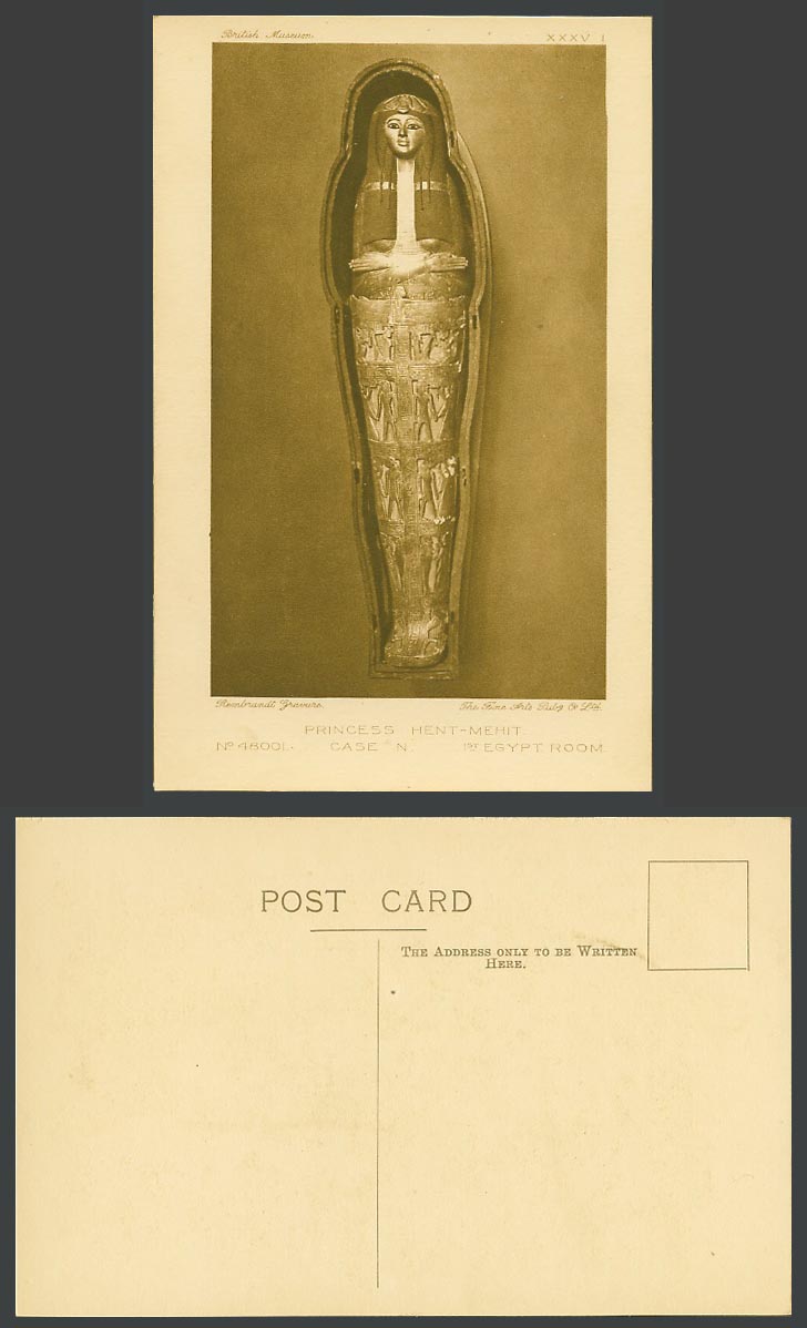 Egypt Room 1st Old Postcard Mummy of Princess Hent-Mehit, Case N. British Museum
