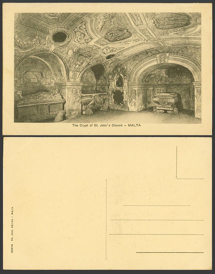 Malta Maltese Old Postcard Crypt of St John's Church Cathedral Interior Valletta