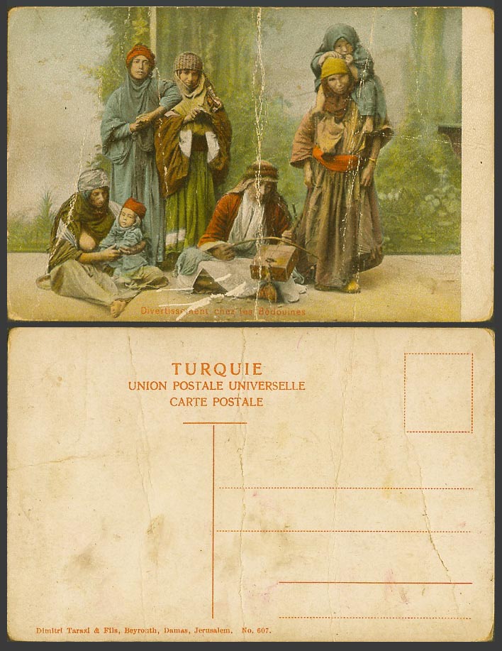 Turkey Old Postcard Entertainment among Bedouins Beduins Musician Playing Violin