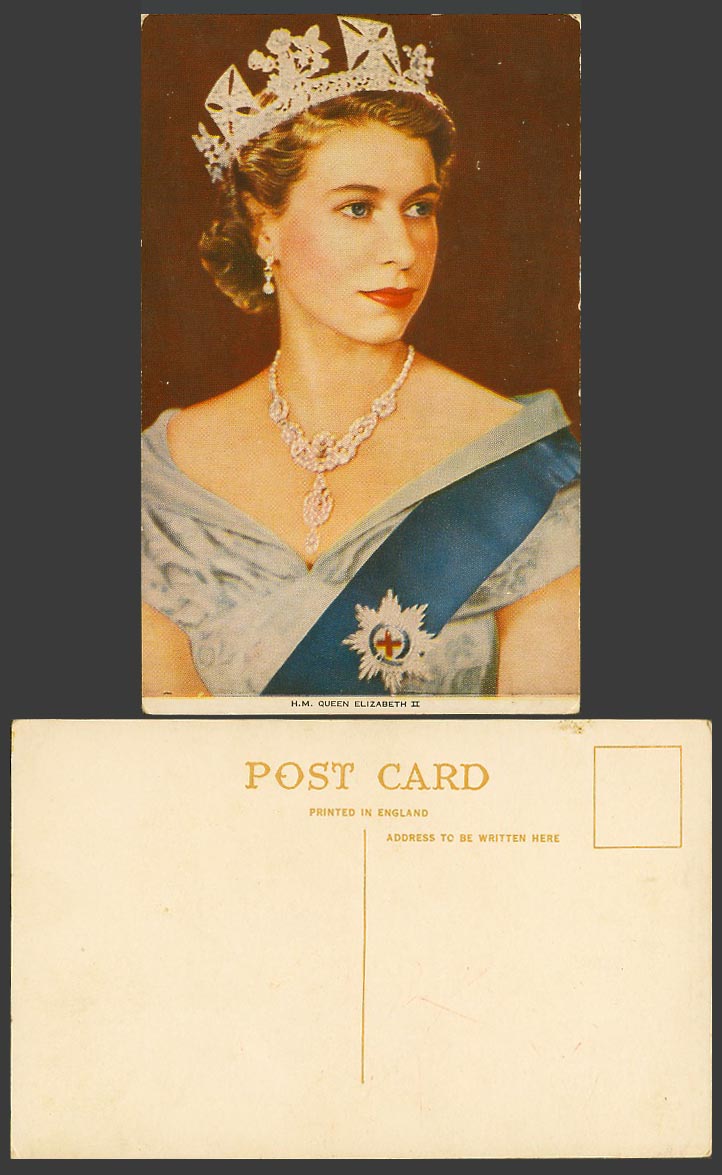 H.M. Queen Elizabeth II, Red Cross Medal, British Royalty, Portrait Old Postcard