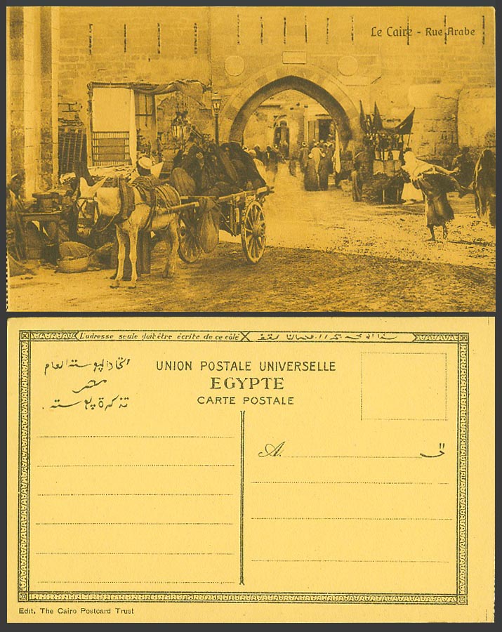 Egypt Old Postcard Cairo Le Caire, Rue Arabe Arab Street Scene, Donkey Cart Gate