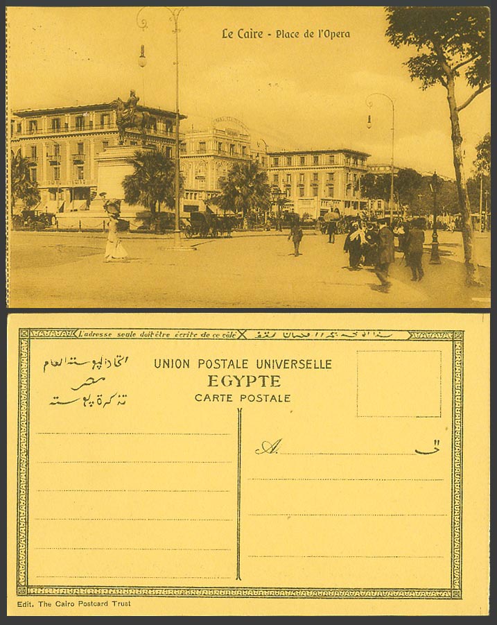 Egypt Old Postcard Cairo Opera Square Caire Place de l'Opera Street Scene Statue