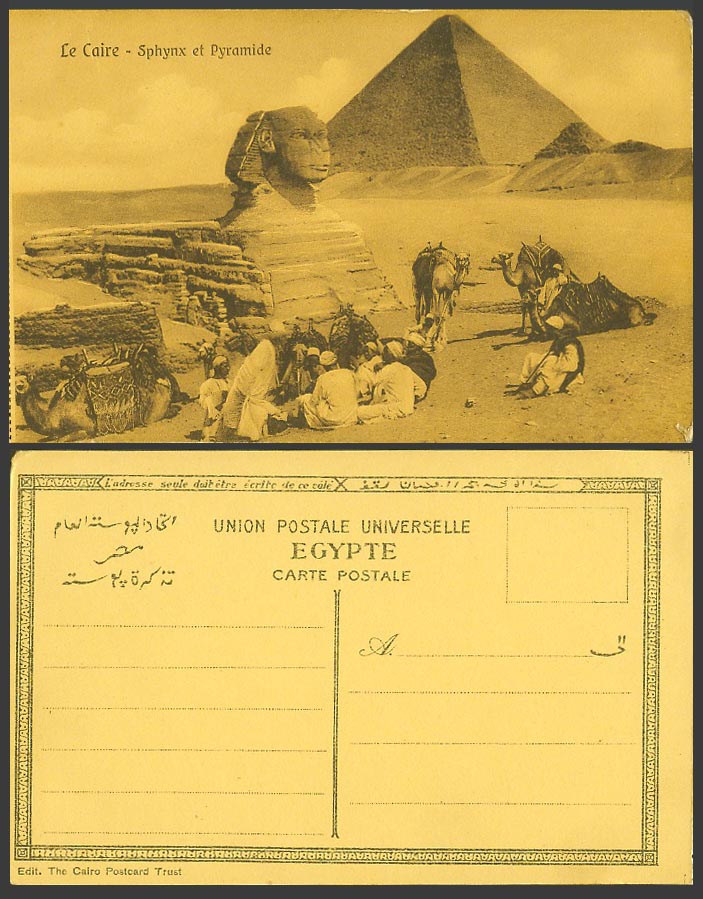 Egypt Old Postcard Cairo Le Caire Sphynx et Pyramide Sphinx Pyramid, Camels Rest