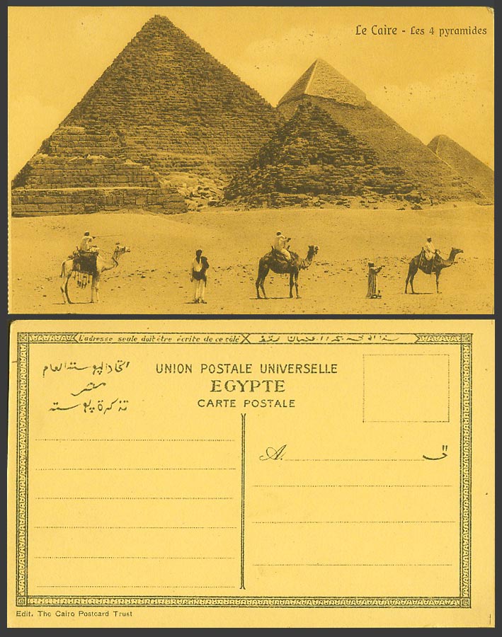 Egypt Old Postcard Cairo, Four Pyramids, Le Caire, les 4 Pyramides, Camel Riders