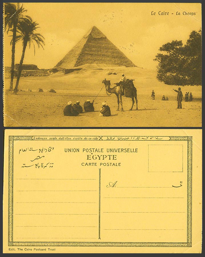 Egypt Old Postcard Cairo Pyramid Le Caire La Cheops Camel Rider Palm Tree Desert