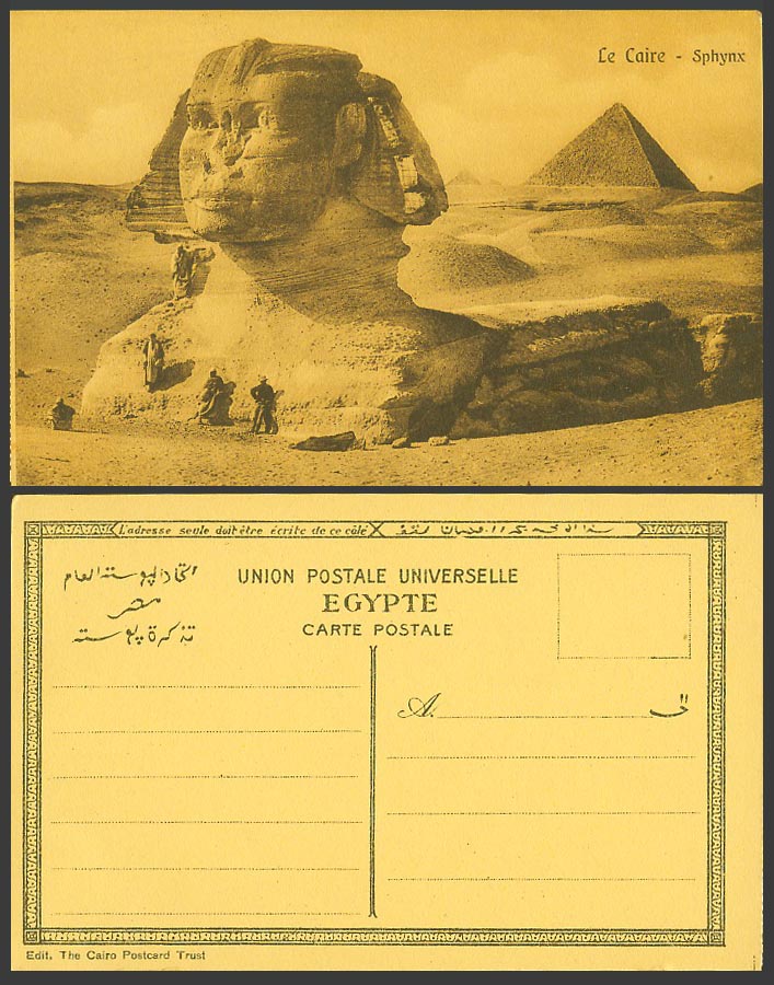 Egypt Old Postcard Cairo Man on Sphinx Le Caire Sphynx Pyramids Desert Sand Dune