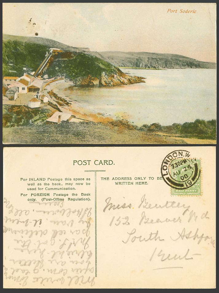 Isle of Man 1/2d 1908 Old Colour Postcard Port Soderic Soderick Cliffs Panorama