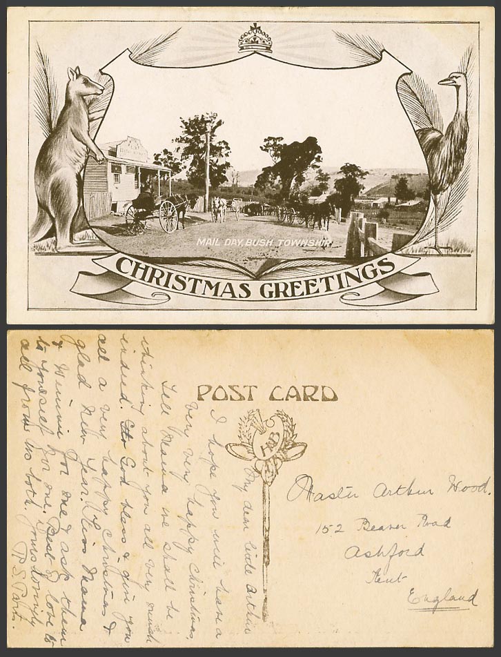 Australia Old Postcard Mail Day, Bush Township Street Scene, Christmas Greetings