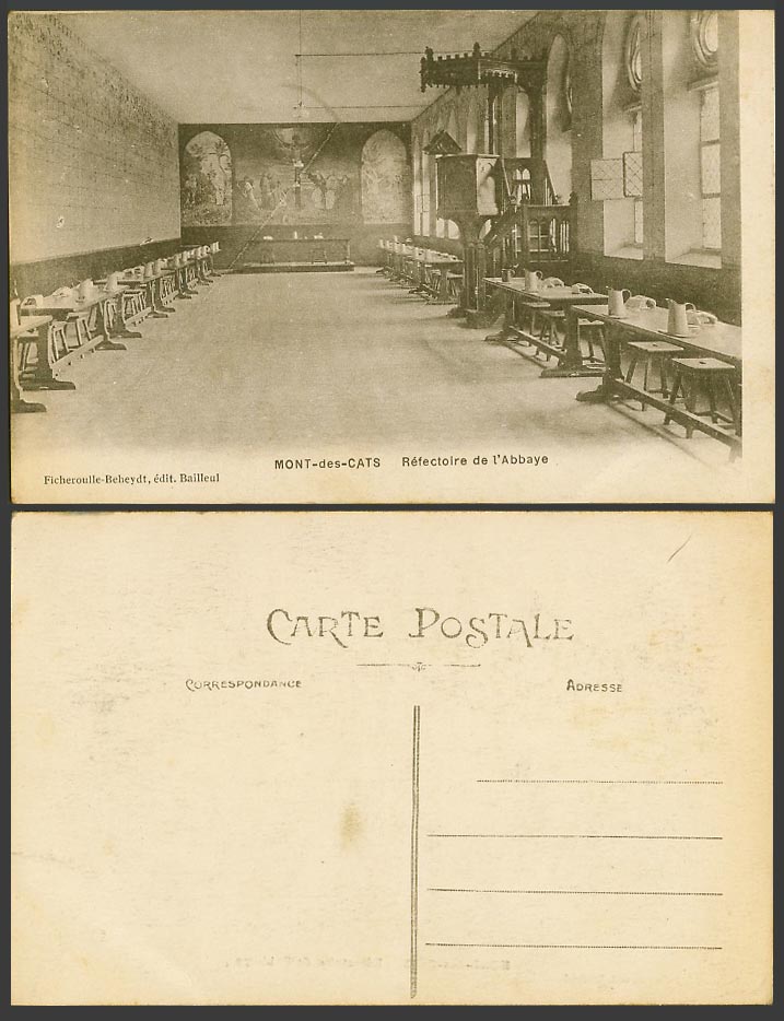 France Mont-des-Cats Old Postcard Refectory of the Abbey, Refectoire de l'Abbaye
