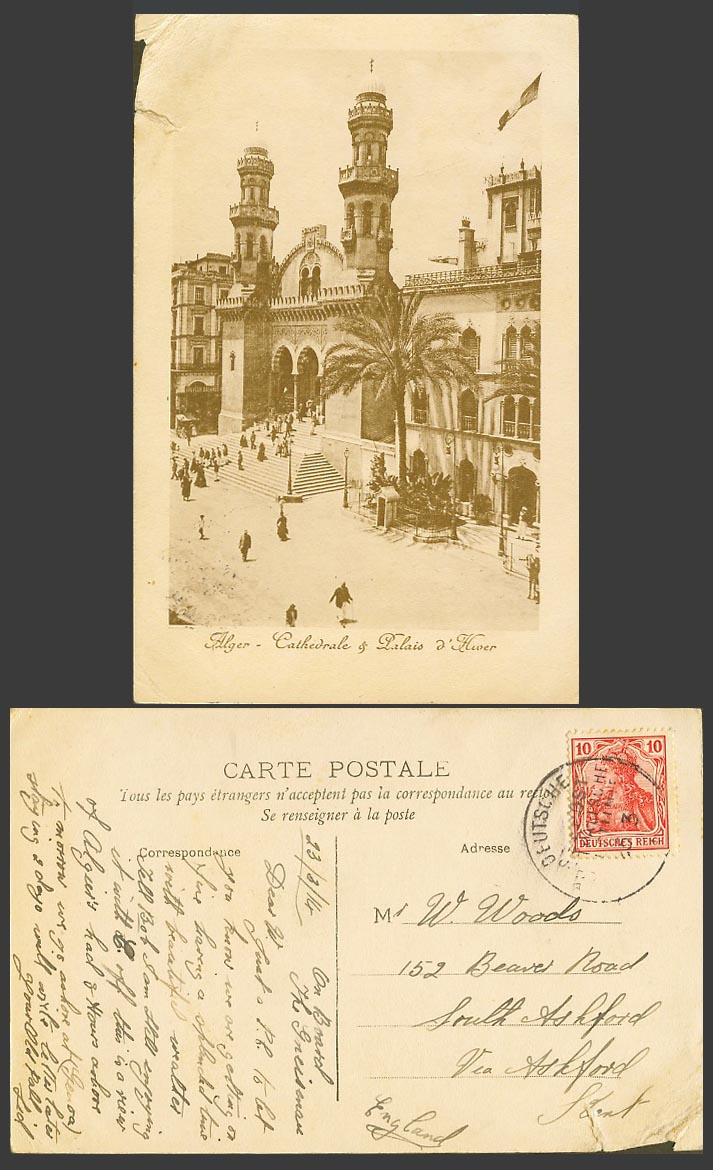 Algeria 1914 Old Postcard Alger, Cathedrale Palais d'Hiver du Cathedral, Street