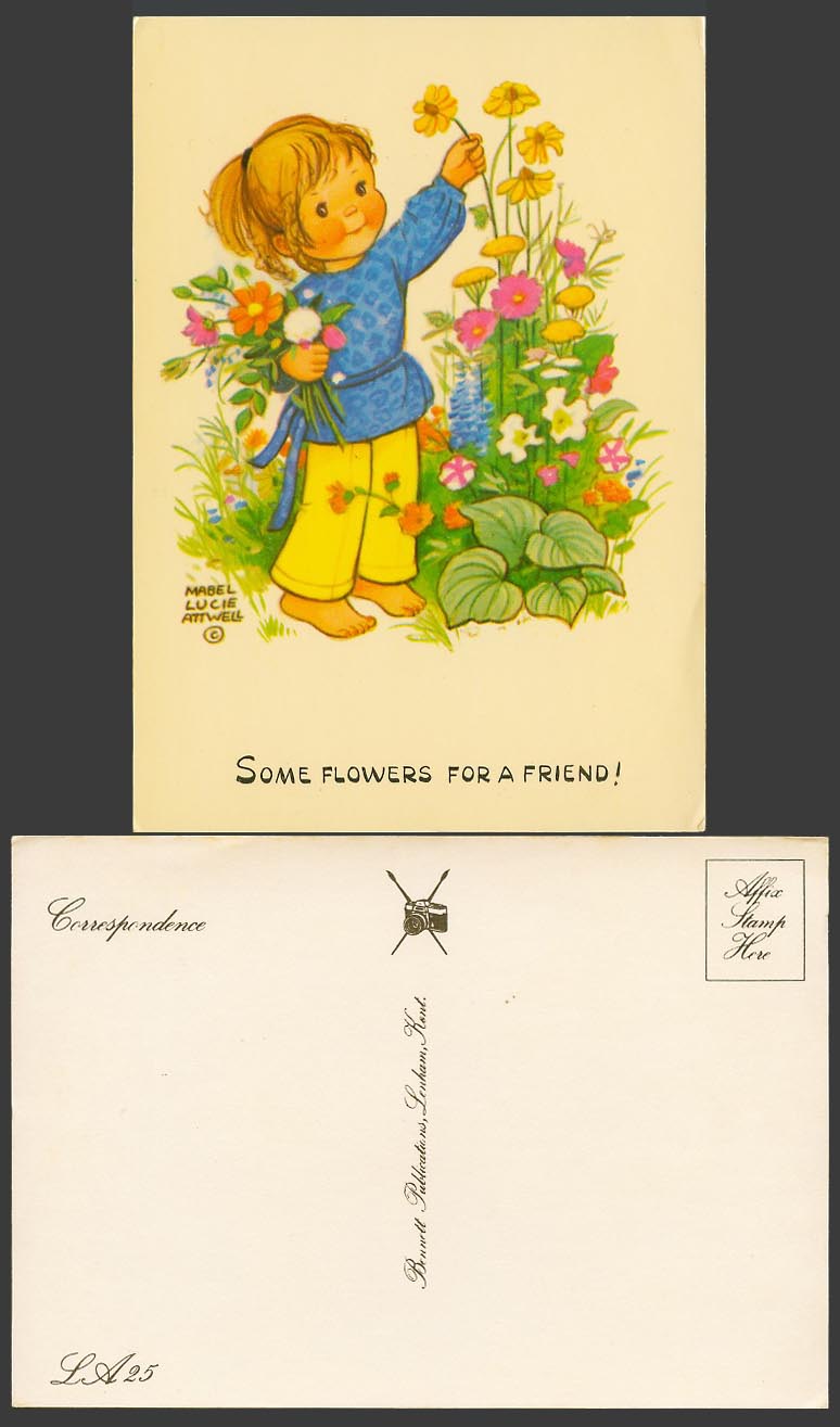 MABEL LUCIE ATTWELL Early Postcard Barefoot Girl Some Flowers for a Friend! LA25
