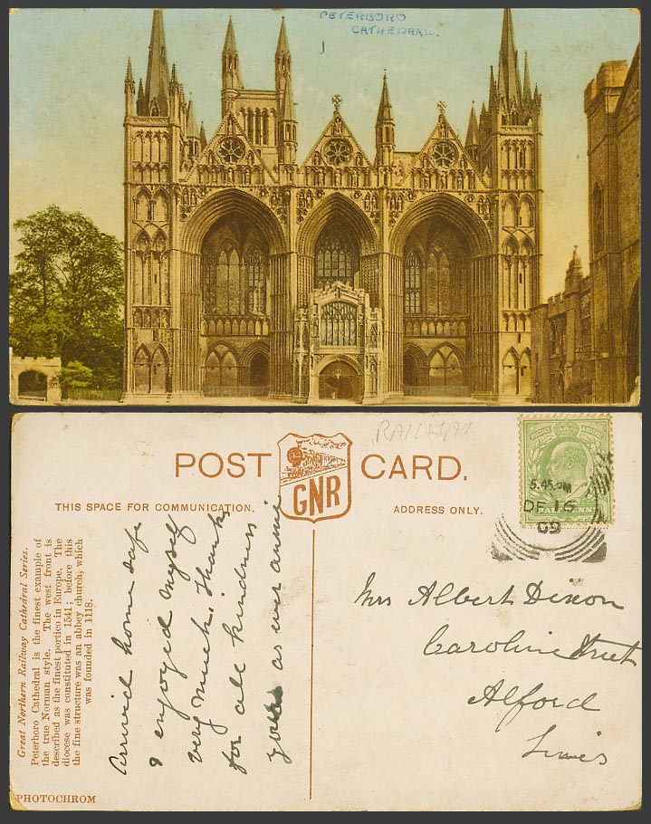 Peterborough Peterboro Cathedral Norman Great Northern Railway 1909 Old Postcard