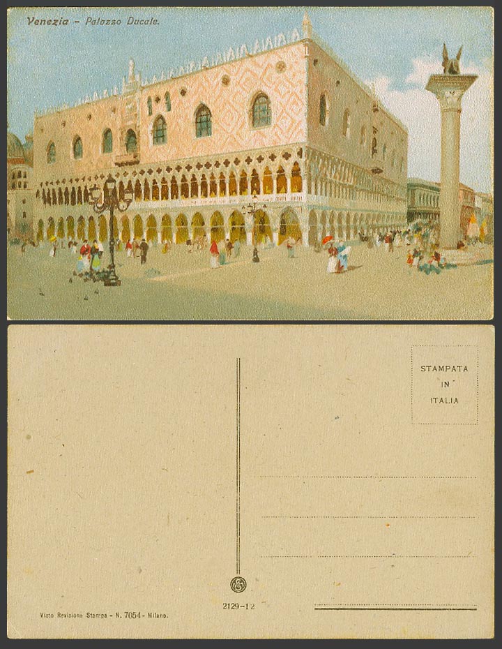Italy Artist Drawn Old Postcard Venezia Venice, Palazzo Ducale Square, Monument