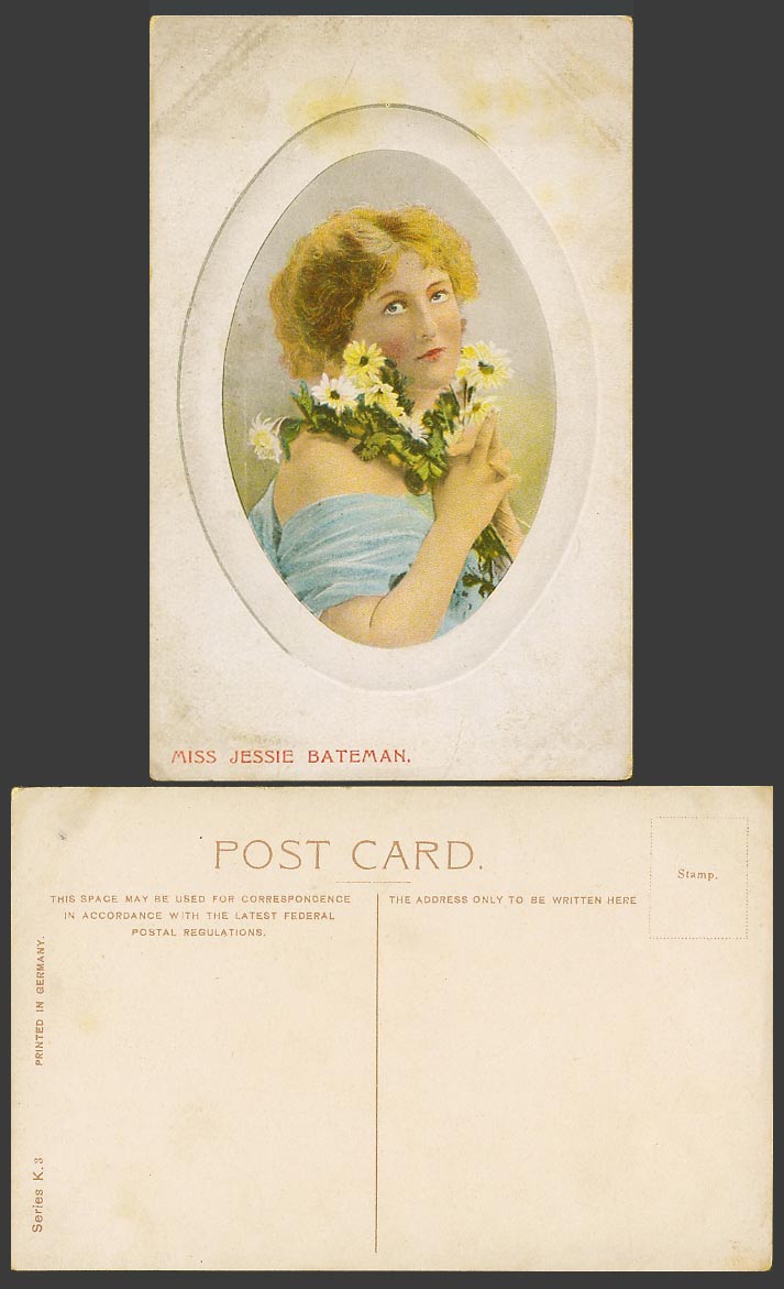 Actress Miss Jessie Bateman Eliza with Daisies Daisy Flowers Old Colour Postcard